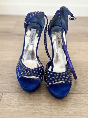 Steve Madden Blue Studded Open-Toe Ankle-Strap Heels
